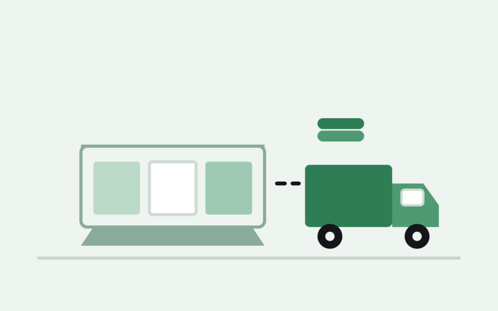 A loaded pallet and a buyer's truck with a coin stack — closeout inventory buyers