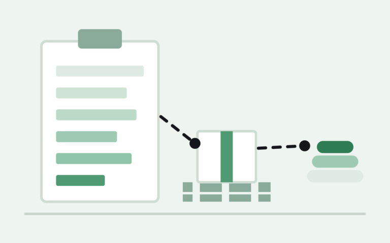 A liquidation manifest linking a boxed inventory lot to a stack of payment coins