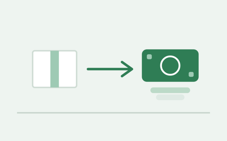 An inventory box turning into a banknote via a green arrow — what liquidate means in business