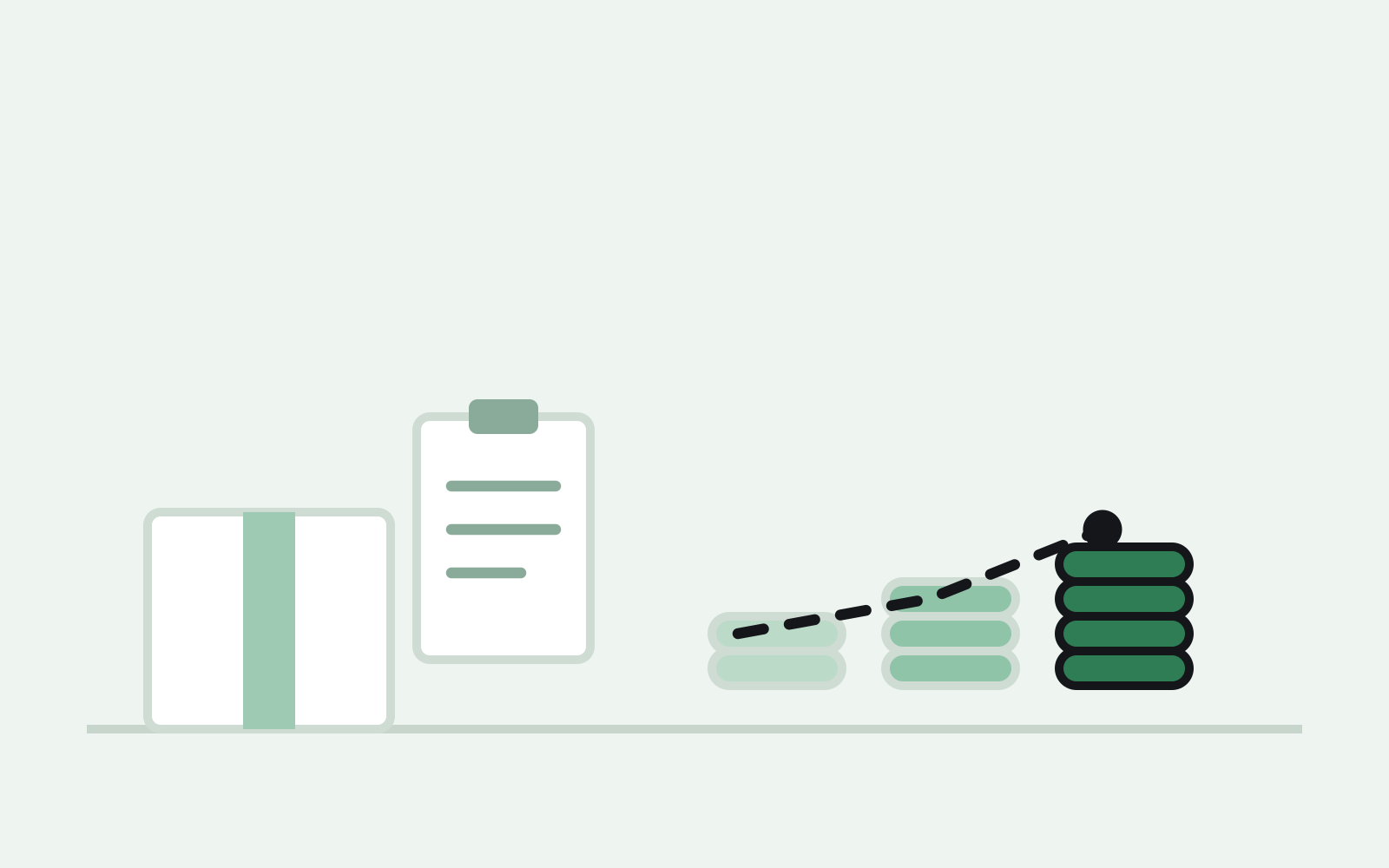 A storage box and inventory invoice next to rising coin stacks showing FBA overage fees accruing over time