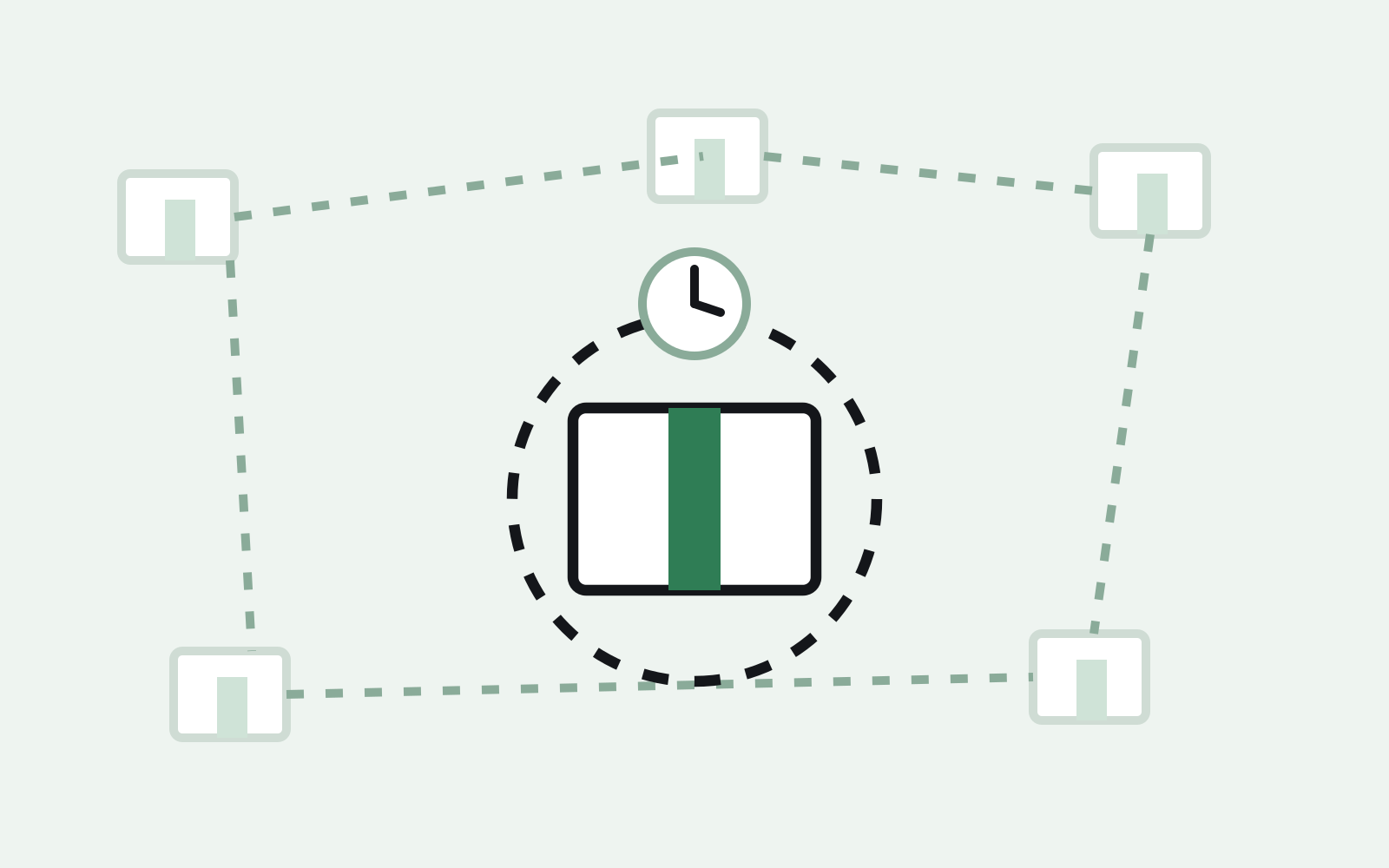 A single stalled inventory box circled and time-flagged among small warehouse nodes scattered across a distribution network