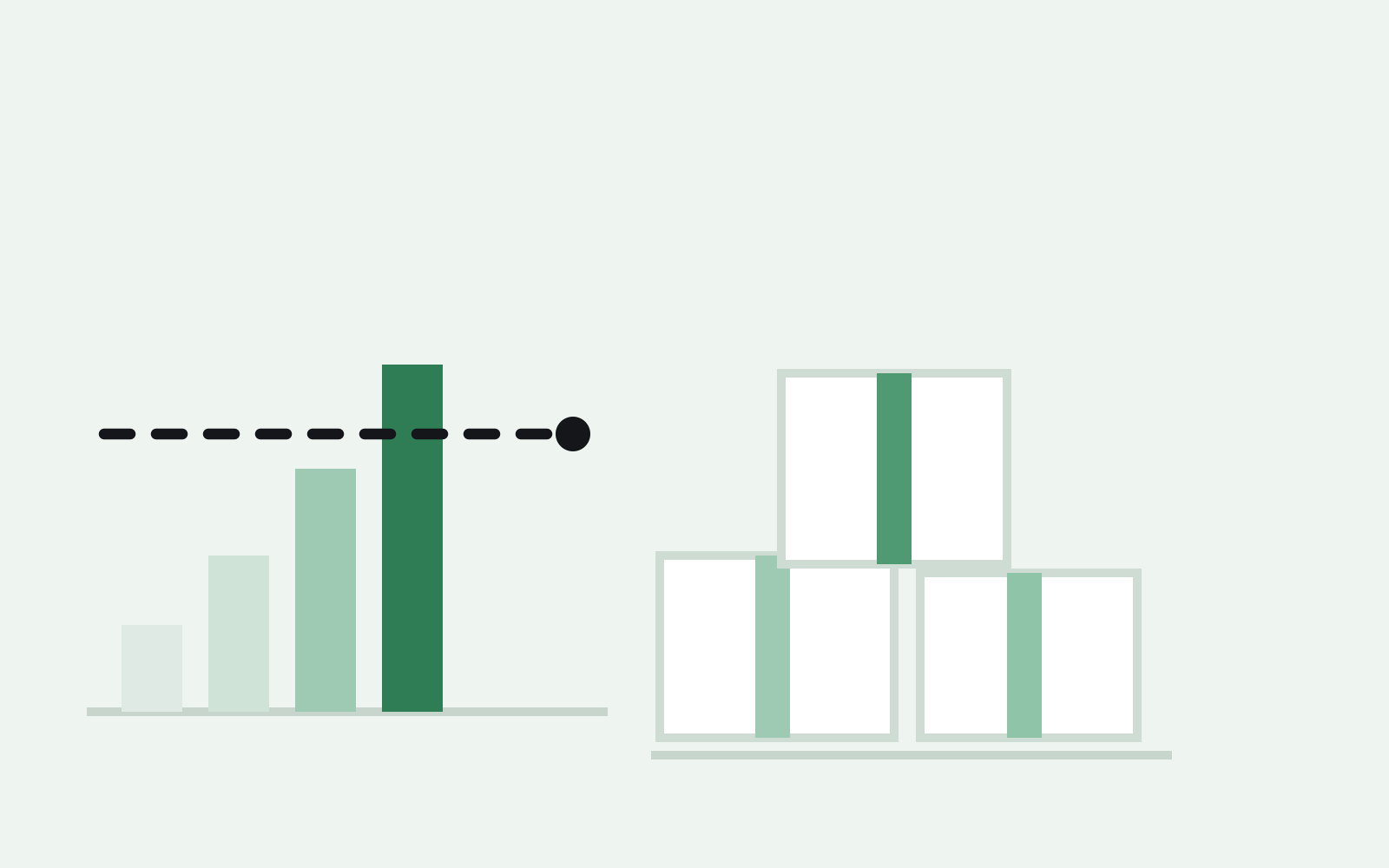 A returns dashboard chart climbing toward a fee threshold line next to a stack of open, taped-shut boxes