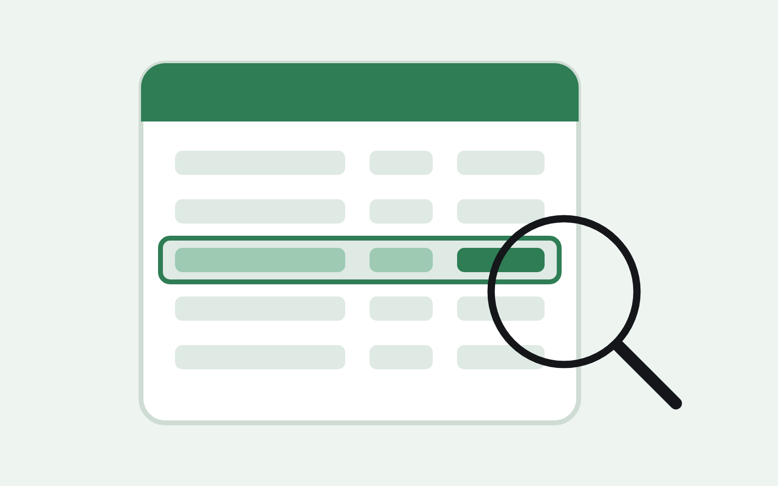 A manifest spreadsheet with one highlighted high-value row under a magnifying glass